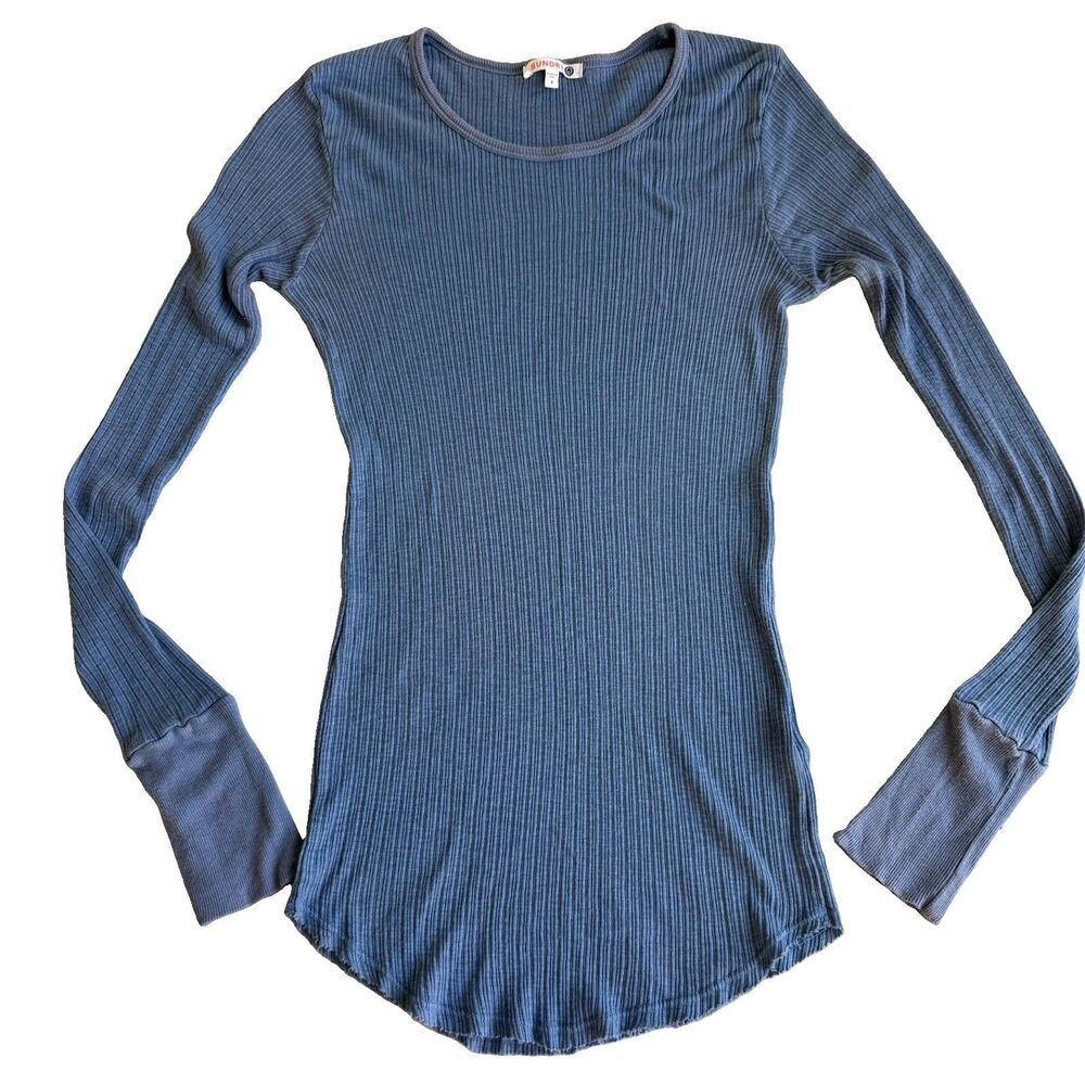 Sundry Blue Fitted Henley Shirt Size 2 (8-10 Bella Swan Y2K Layering Long Sleeve